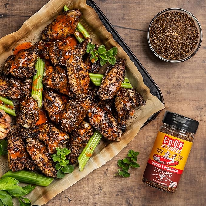 Fire & Smoke Society Coop de Thrill BBQ Seasoning | Chicken Seasonings and Pork Rubs for Smoking and Grilling | Chicken Wings, Pork Seasoning, Poultry | Black Pepper, Chili Pepper, Brown Sugar | M 6.2 oz