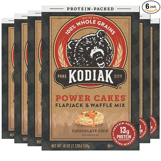 Kodiak Cakes Power Cakes, Pancake & Waffle Mix, Chocolate Chip, High Protein,100% Whole Grains (Pack of 6)