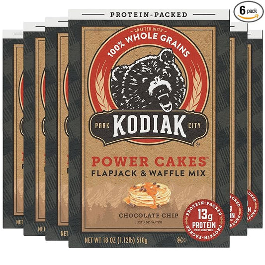 Kodiak Cakes Power Cakes, Pancake & Waffle Mix, Chocolate Chip, High Protein,100% Whole Grains (Pack of 6)