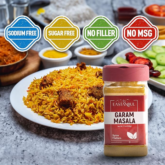 Eastanbul Garam Masala, 7.1oz Garam Masala Spice Powder Mix, Indian Spice, Top Culinary Grade Seasoning, Sodium Free, Sugar Free, No MSG, No Filler, Vegan