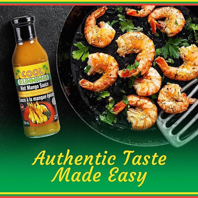 Cool Runnings Hot Mango Sauce, 350 ml - Tangy and Spicy Caribbean Marinade and Sauce for Glazing, Dipping, and Adding Heat to Chicken, Seafood, and Vegetables