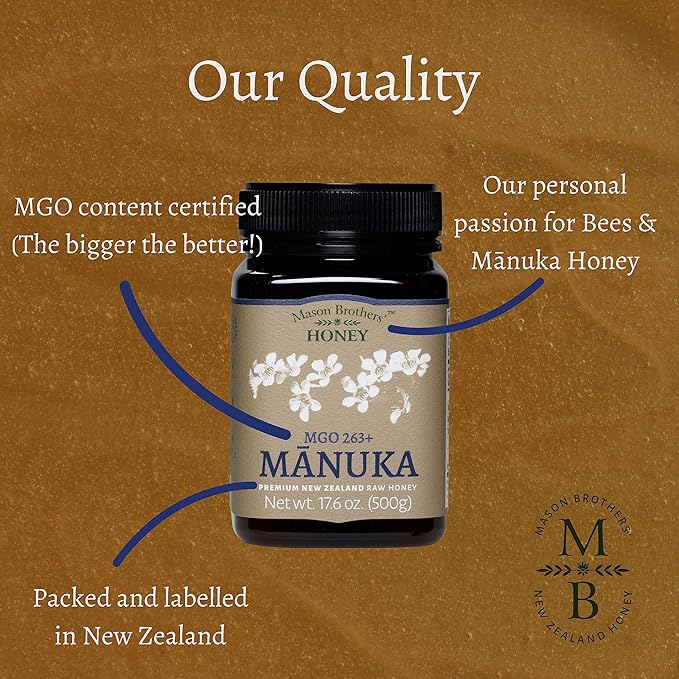 Mason Brothers’ Raw Manuka Honey MGO 263+ | 100% Pure, New Zealand Honey | Traceable | MGO Certified / 17.6oz