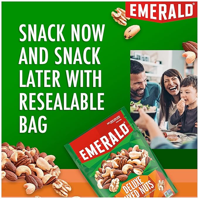 Emerald Nuts Deluxe Mixed Nuts (1-Pack), Features Roasted and Salted Nuts, Including Almonds, Cashews, Walnuts, Brazil Nuts and Pecans, 5oz Resealable Bag