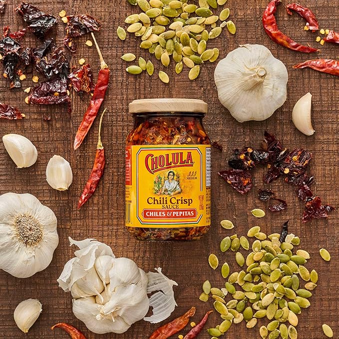 Cholula Chili Crisp Sauce, Chiles & Pepitas, Crunchy Topping for Tacos, Tostadas, Eggs, Pizza and More, 8 oz