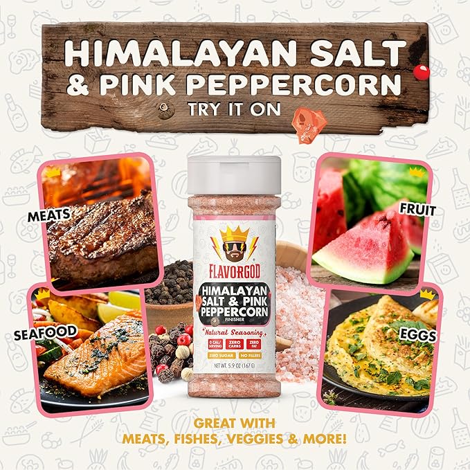 Himalayan Salt & Pink Peppercorn Finisher by Flavor God, Pack of 2 - Premium All Natural & Healthy Spice & Seasoning Blend for Beef & Chicken - Zero Carbs, Great Flavor Spices and Seasoning Gift