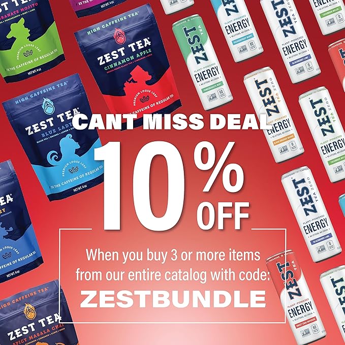 Zest Tea Premium Energy Hot Tea, High Caffeine Blend Natural & Healthy Traditional Coffee Substitute, Perfect for Keto, 150 mg Caffeine per Serving, Apple Cinnamon Black Tea, Box of 15 Sachet Bags