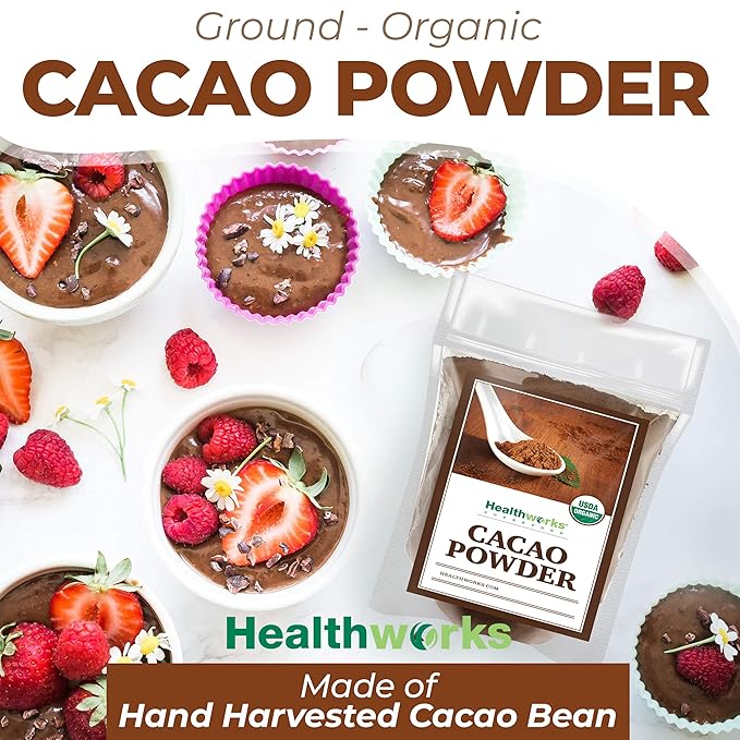 Healthworks Superfoods Organic Cacao Powder - 32 Oz / 2 Lbs - Cocoa Chocolate Substitute - Rich Choclate Flavour - Sugar-Free, Keto, Vegan & Non-GMO - Peruvian Bean/Nut Origin - Antioxidant Superfood