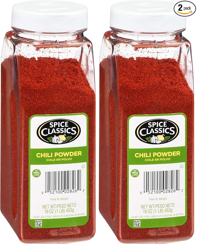 Spice Classics Chili Powder, 16 oz - One 16 Ounce Container of Ground Chili Powder Made from Chili Peppers, Oregano, and Garlic Perfect for Mexican or Southwest-Inspired Dishes (Pack of 2)