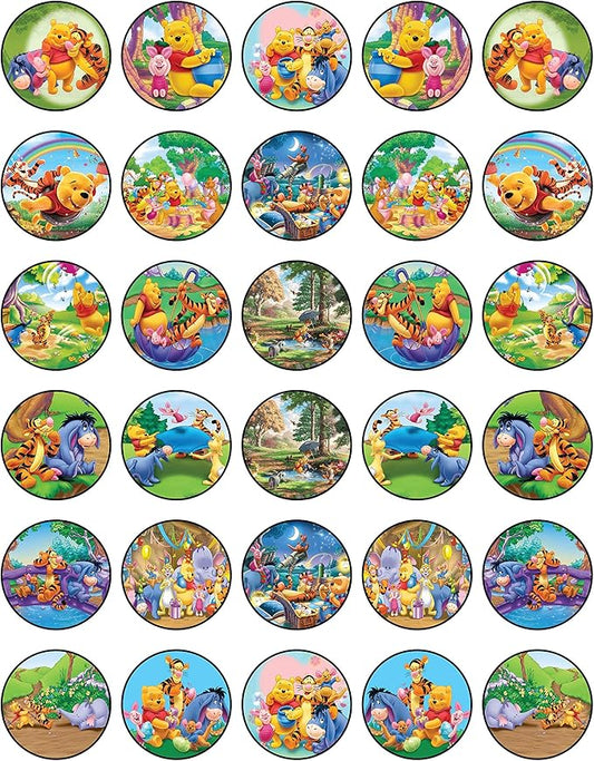 30 x Edible Cupcake Toppers Themed of Honey Bear and Friends Collection of Edible Cake Decorations | Uncut Edible on Wafer Sheet