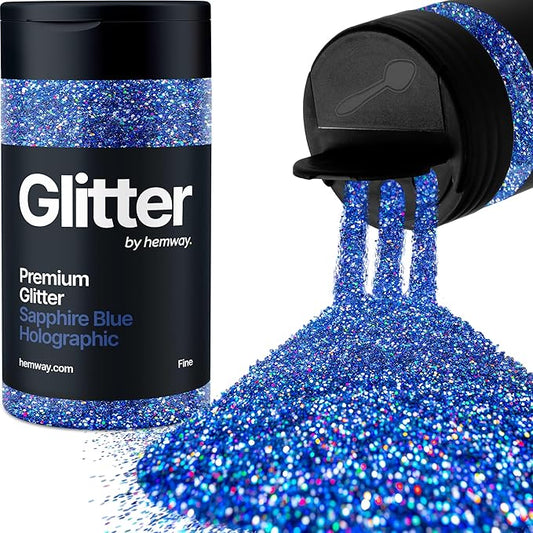 Hemway Premium Glitter Shaker - Sapphire Blue Holographic | 130g Fine Metallic Flake Sequins for Resin & Epoxy Crafts | Craft Supplies for Tumblers, Festival, Art