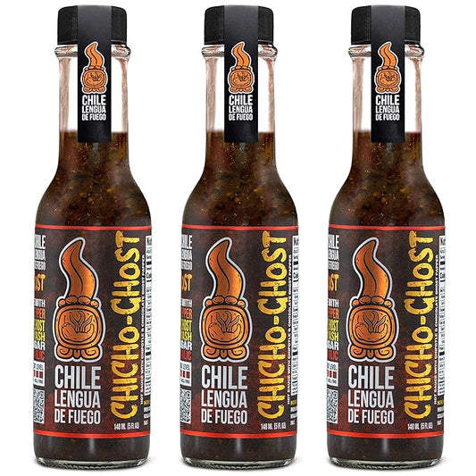 Hot Sauce | Chile Lengua de Fuego (Pack of 3, Chicho-Ghost) – Hot Chipotle & Ghost Pepper Sauce with Garlic, Ginger & Panela, Smoky Gourmet Heat