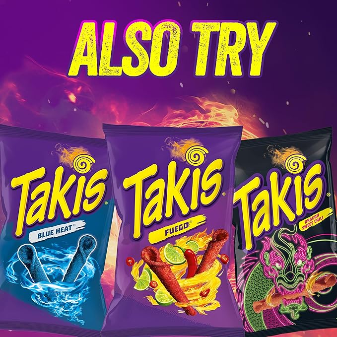 Takis 40 pc / 1 oz Variety Pack - Fuego & Blue Heat Flavored Rolled Tortilla Chips - (20) Fuego, (20) Blue Heat - Perfect for Tailgates, Parties, or the Office