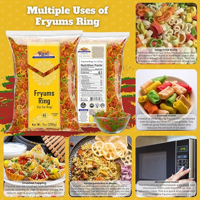 Rani Far Far / Fryums (Wheat & Tapioca Pellet) Ring Shape 7oz (200g) ~ Vegan, Kosher, Uncooked, Used to Make Papad, Bhungra / Chip Snack