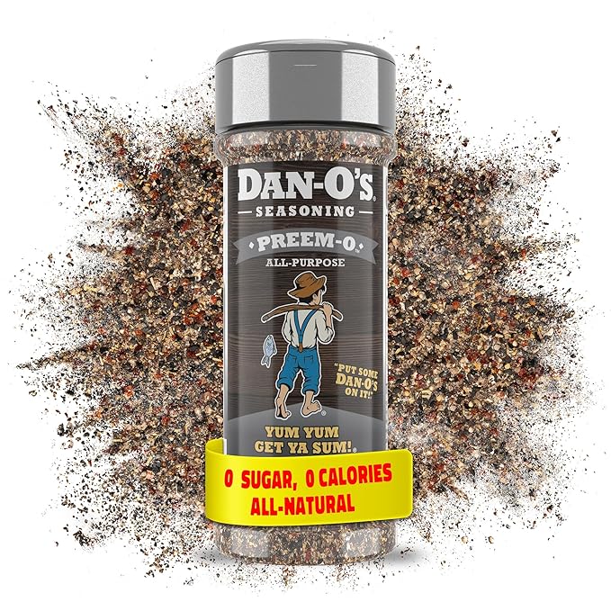 Dan-O's Preem-O Seasoning, 2.5 oz Bottle, Meat Seasoning for Steak, Ribs, Chicken, Brisket and More, Sugar Free, Zero Calorie, Use this Spice Blend to Craft a Marinade, Dry Rub or Sauce