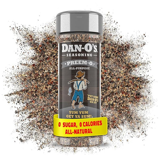 Dan-O's Preem-O Seasoning, 2.5 oz Bottle, Meat Seasoning for Steak, Ribs, Chicken, Brisket and More, Sugar Free, Zero Calorie, Use this Spice Blend to Craft a Marinade, Dry Rub or Sauce