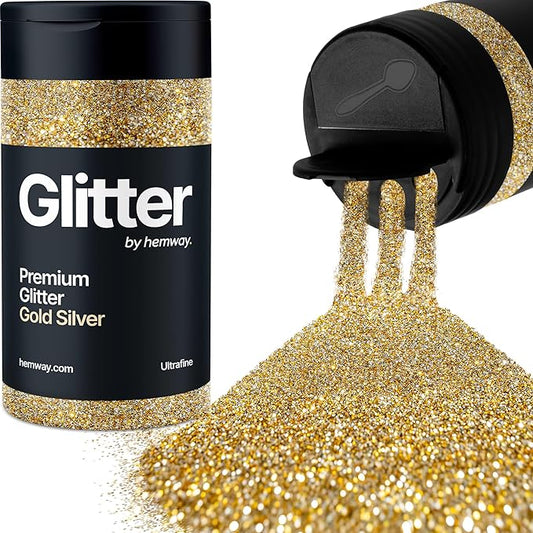 Hemway Premium Glitter Shaker - Gold Silver | 130g Ultrafine Metallic Flake Sequins for Resin & Epoxy Crafts | Craft Supplies for Tumblers, Festival, Art