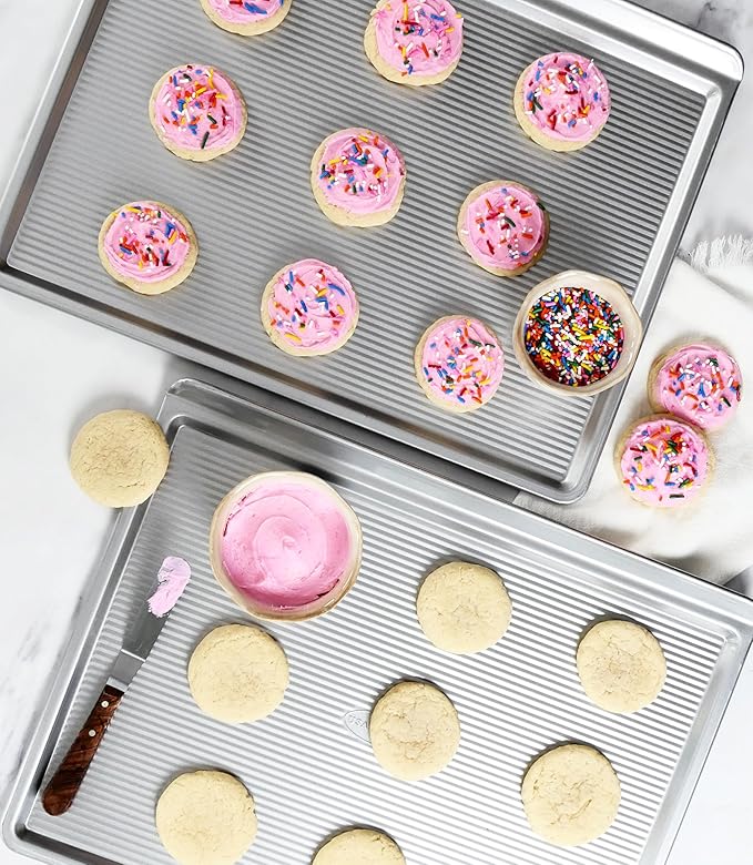 USA Pan Bakeware Cookie Sheet, Warp Resistant Nonstick Baking Pan, Made in the USA from Aluminized Steel, Large Set of 2