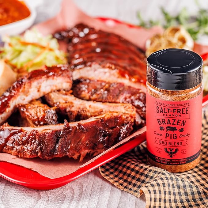 Fire & Smoke Society Salt-Free Brazen Pig BBQ Seasoning | Pork Rub, BBQ Spice Blend | Pork, Chicken, Smoked Butt, Ribs | Brown Sugar, Paprika, Cumin | M 4.6 oz