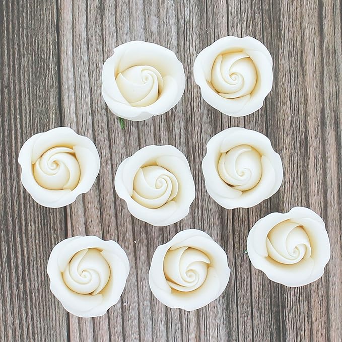 Global Sugar Art Rebecca Rose Sugar Cake Flowers, White 1 Inch with Wire, 8 Count by Chef Alan Tetreault