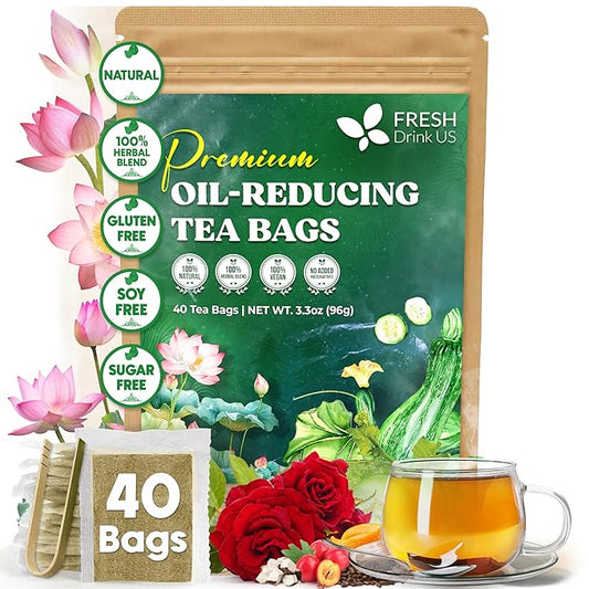 FreshDrinkUS, Oil-Reducing Herbal Tea ??40 Tea Bags | Blend of Winter Melon, Lotus Leaf, Ginger, Hawthorn, Gardenia Fruit, Rose, Cassia Seed & More | Naturally Caffeine-Free | Delicious Hot or Iced