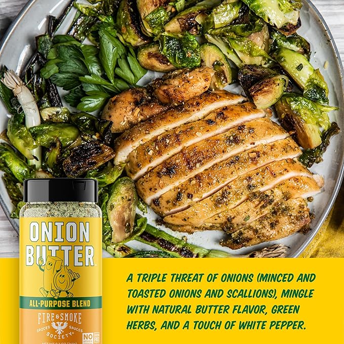 Fire & Smoke Society Onion Butter All Purpose Seasoning | BBQ Rubs for Smoking and Grilling | Steak, Grilled Chicken, Pork, Burgers | Onions, Green Herbs, White Pepper | Large (2-Pack)