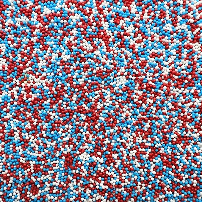 SE Si&Moos 4th of July Nonpareil Sprinkles, 2mm Red White and Blue Mini Edible Pearls Patriotic Sprinkles Independence Day Cupcake Decorations Red White Blue Nonpareils Wedding Shower Party Christmas Holiday Supplies 3.5 OZ