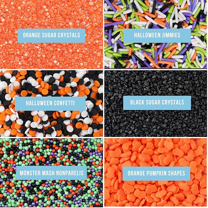 Sweets Indeed Halloween 6-Cell Sprinkle Jar ??6 Variety Sprinkle Compartments | Edible Cake Decorations for Cupcakes, Cookies, Cakes & Desserts | 6.45 oz