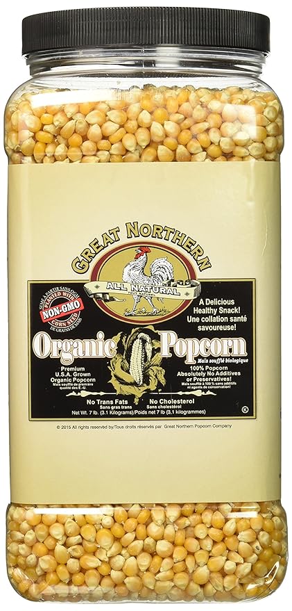 Organic Popcorn Kernels - 7lbs Resealable Bulk Jug of Gourmet Popping Corn for Microwave, Stovetop, and Popper Machines by Great Northern Popcorn