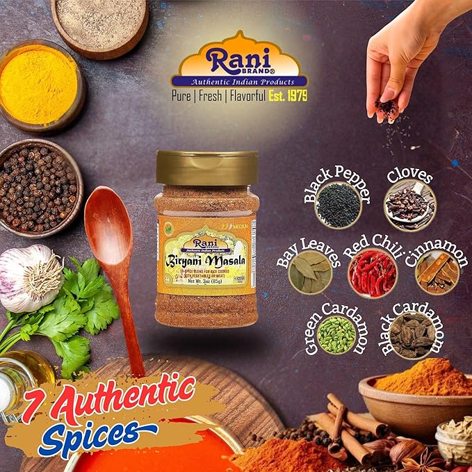 Rani Biryani Masala Curry (7-Spice Blend for Indian Rice Dishes, Pullao/Pilau) 3oz (85g) PET Jar ~ All Natural | Vegan | No Colors | Gluten Friendly | NON-GMO | Kosher | Indian Origin