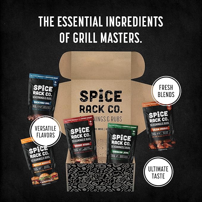 Spice Rack Co. BBQ Seasonings And Rubs - Smoking & Grilling Spices and Seasonings Sets, Grilling Accessories & Smoker Accessories, Birthday Gifts For Him, Mens Birthday Gifts For Men (5 Pack)