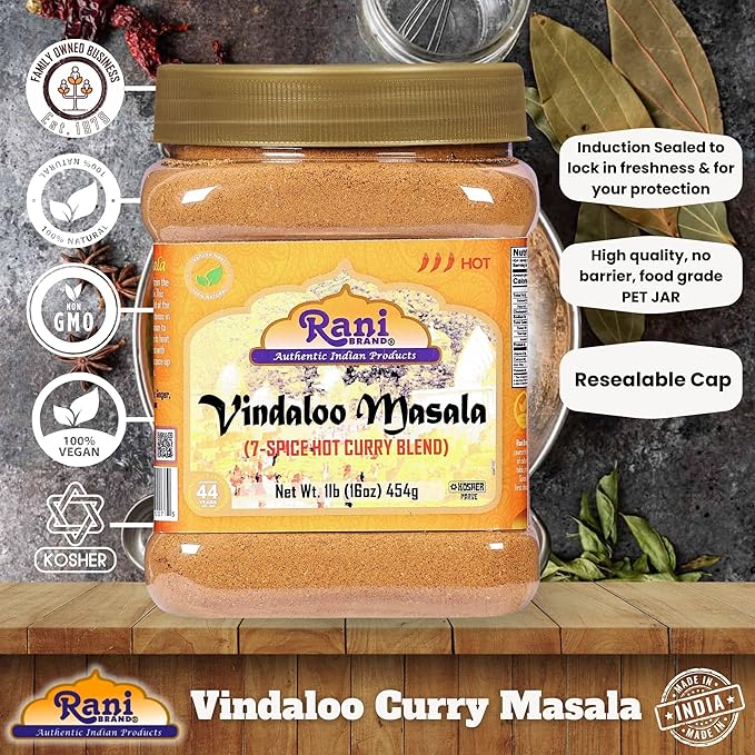 Rani Vindaloo Curry Masala Indian Spice Blend 16oz (1lb) 454g PET Jar ~ All Natural | Salt Free | Vegan | Gluten Friendly| NON-GMO | Kosher | No colors | Indian Origin
