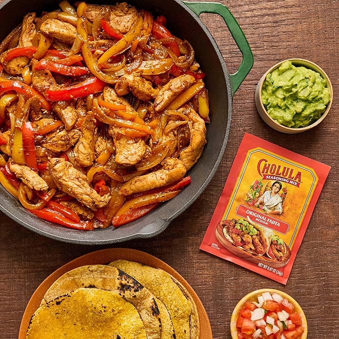 Cholula Seasoning Mix, Original Fajita, Medium Heat, For Chicken, Steak, Shrimp & Veggie Fajitas, 0.87 oz (Pack of 12)