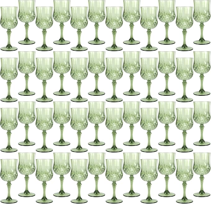 Plastic Wine Glasses，Plastic Goblets Vintage Style Cordial Drinking Glasses for Wedding Reception, Grand Event Party Supplies (48, New Green)