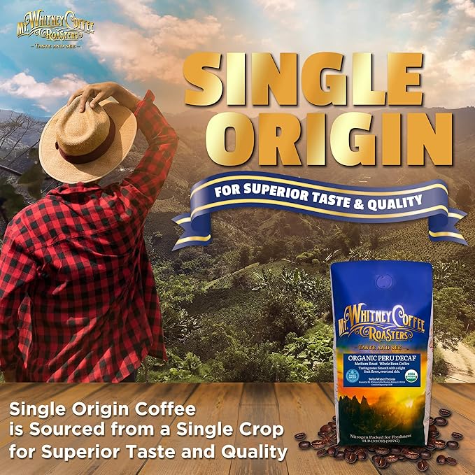 Mt. Whitney Organic Swiss Water, Low Acid, Decaf Coffee from Peru (Whole Bean, 2 Lb)