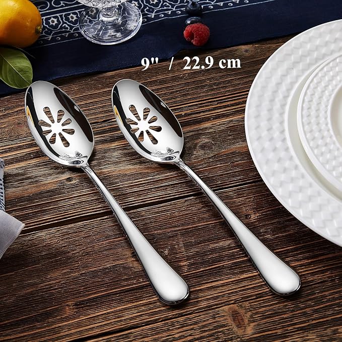 KEAWELL Premium Verona 4-Piece 9 inch Spoon Set ??18/10 Stainless Steel, Heavy-Duty Mirror-Finished Flatware for Daily Meals, Hosting and Special Occasions (4, Serving Spoons and Slotted Spoons)