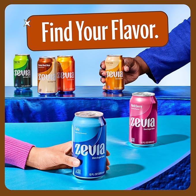 Zevia Zero Sugar Soda, Ginger Root Beer, 12 oz Cans (24-Pack) ??Naturally Sweetened, Zero Calorie Sugar Free Soda - Non-GMO Project Verified, Gluten-Free, Vegan