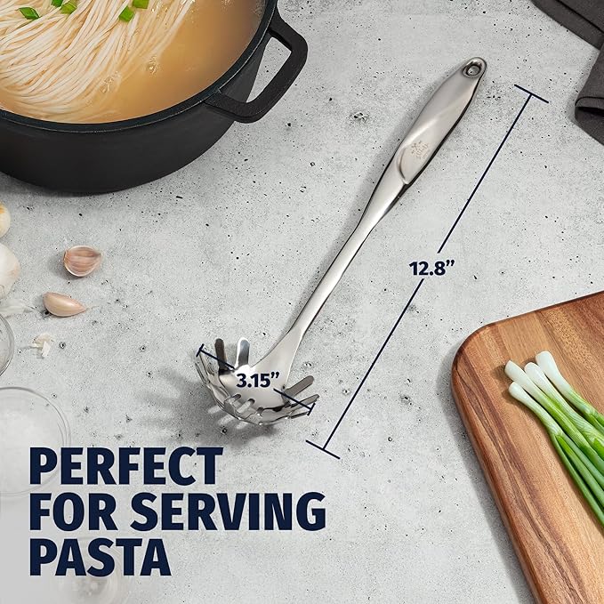 Zulay Kitchen Premium Stainless Steel Spaghetti Server ??Pasta Fork with Teeth ??Easy to Use & Clean Pasta Utensil ??12??Pasta Server