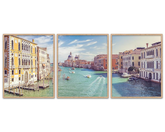 Venice Panoramic Photography Prints, Unframed, Set of 3, Boats, Canal, Coastal Home and Wall Decor, All Sizes (8x10)