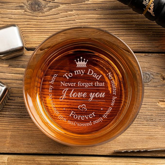 To My Dad - Personalized Whiskey Rocks Glass Father's Day Gift For Husband, Chrismas Birthday Gifts for Dad from Daughter Son, Unique Gifts Ideas for Men