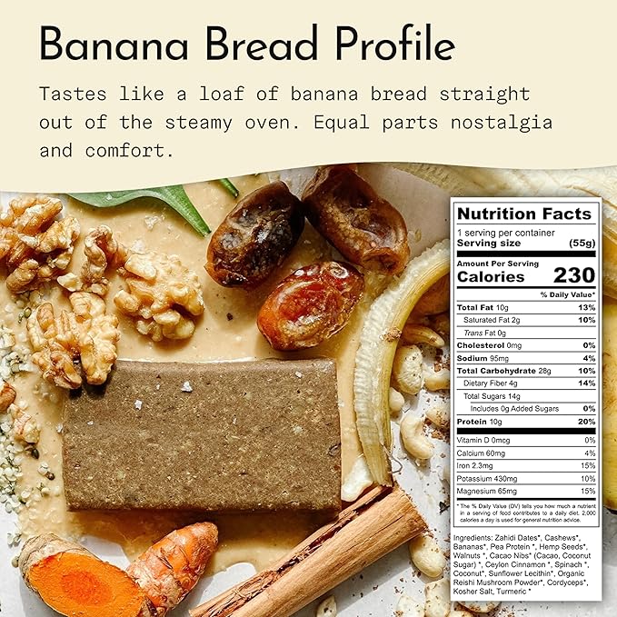 Send Bars Plant-Based Vegan Healthy Protein Bars, With Greens (Banana Bread, 8 Bars) ??Only Real Ingredients, Zero Added Sugar, Gluten-Free, Dairy-Free