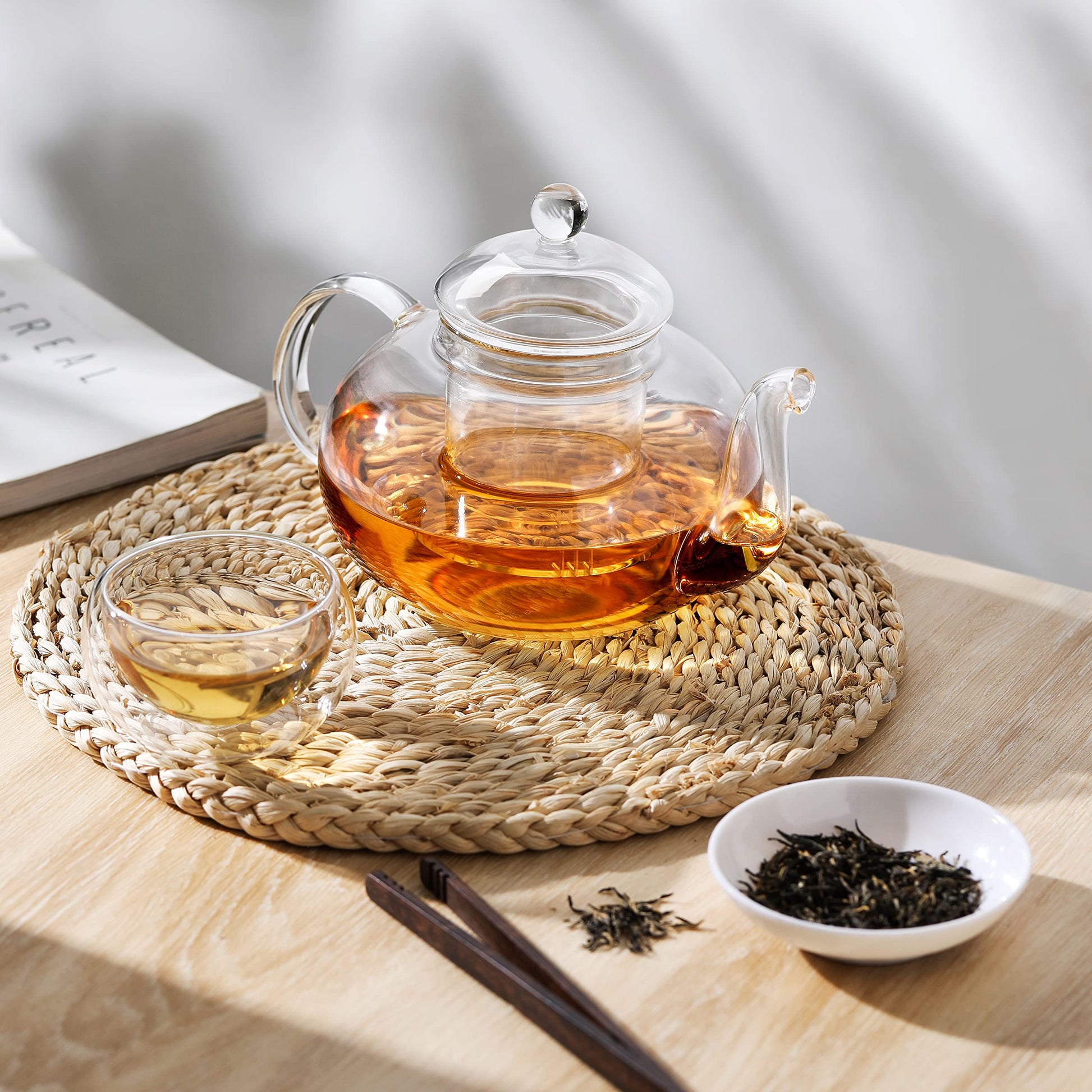 CNGLASS Glass Teapot Stovetop Safe,Clear Teapot with Removable Infuser 20.3 oz,Loose Leaf and