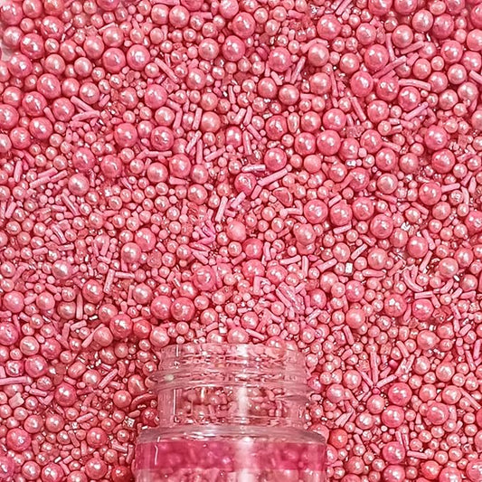 Confect Cake Decorating Sprinkles | Sprinkles for Cakes & Cupcakes Decoration | Mix Valentine Pink Pearls Sparkling Sugar & Jimmies - 4.2 Oz