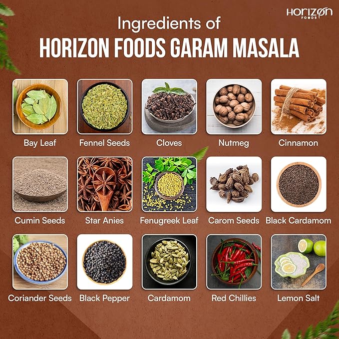 Horizon Foods Premium Red Chili Powder - 200g Indian Spice Blend for Tikka Masala Sauce, Mexican Oregano & Mixed Vegetables. Perfect Seasoning with Guajillo Chiles & Ancho Chili Flakes in Your Indian Spice Box (100g, Garam Masala Powder)