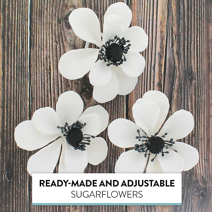 Global Sugar Art Poppy Anemone Sugar Cake Flowers White with Black Center, 3 Count by Chef Alan Tetreault