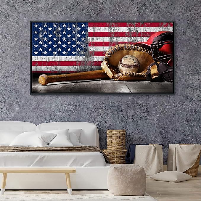 YDYSUNE Large Baseball Wall Art Vintage American Flag Canvas Wall Decor Prints Sports Pictures Paintings for Living Room Office Home Decorations Modern Artwork 29횞58IN