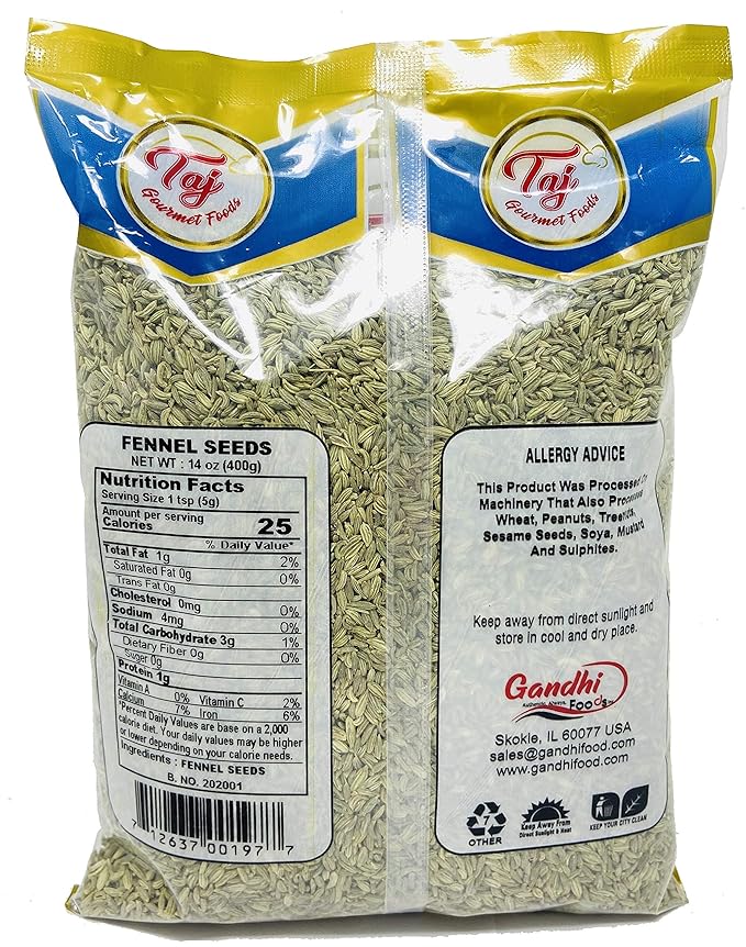 TAJ Fennel Seeds (Saunf), Whole Saunf, 14 Ounce