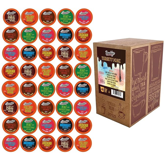 Brooklyn Beans Hot Chocolate Variety Pack Pods, Compatible with 2.0 K-Cup Brewers, 40 Count