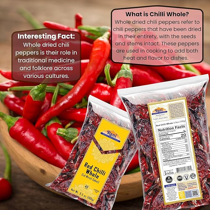 Rani Chilli Whole (Lal Mirch Sabut) 3.5oz (100g) ~ All Natural | Vegan | No Colors | Gluten Friendly | NON-GMO | Kosher