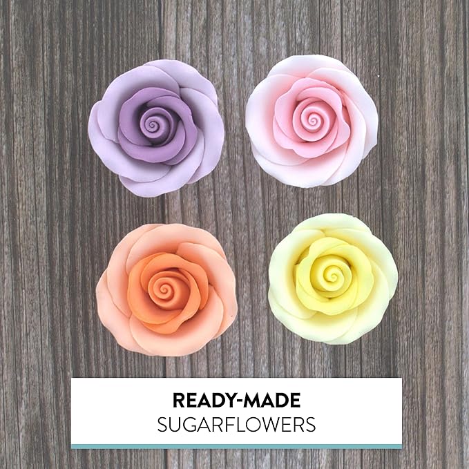 Global Sugar Art Premium Edible Roses, Assorted Spring Colors, Unwired, Medium 1.5 inches, 12 Count by Chef Alan Tetreault