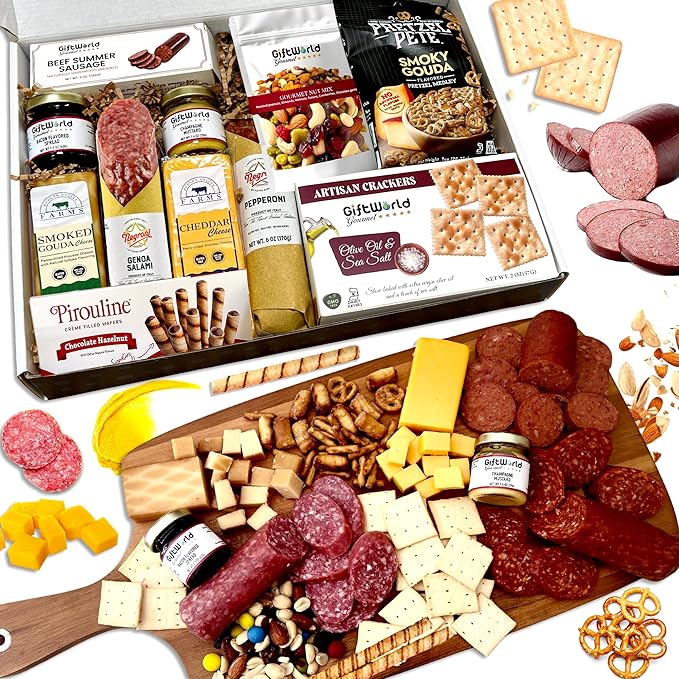 Deluxe Meat and Cheese Gift Basket ??Gourmet Charcuterie Assortment & Snack Bundle